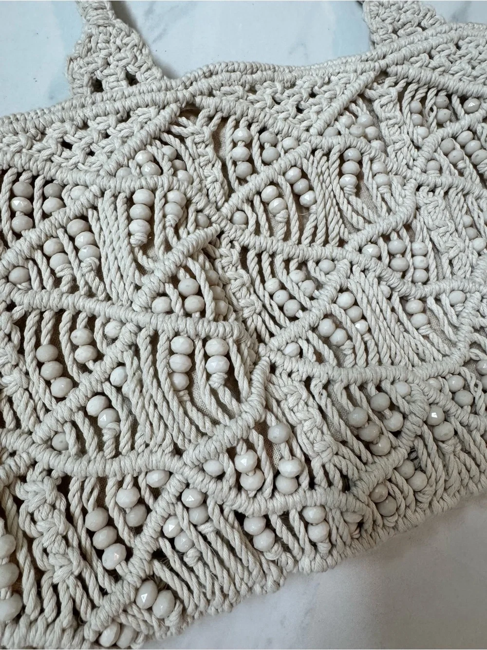 Handcrafted Macramé Tote Bag in Cream